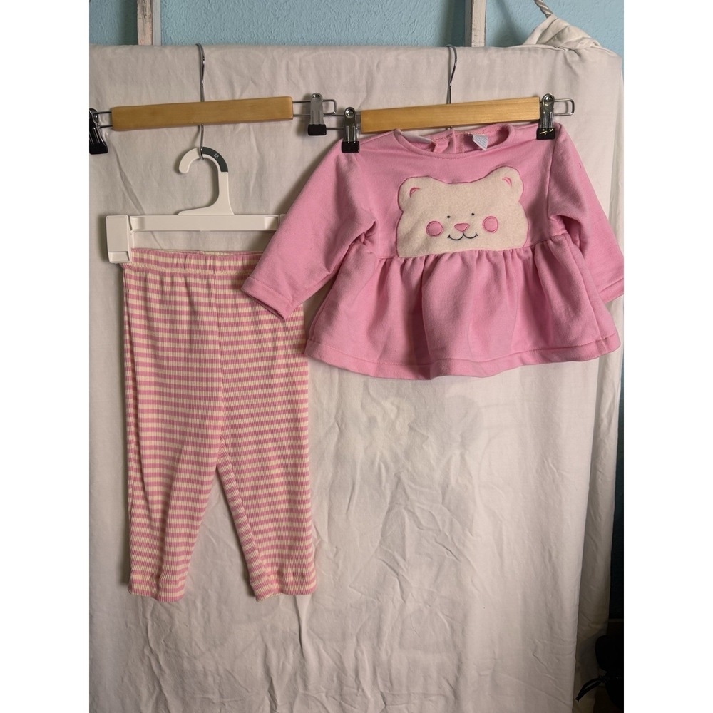 VTG  90S Miniwear Girls Pink Teddy Bear Two Piece Long Sleeve Outfit Sz 18 Mo